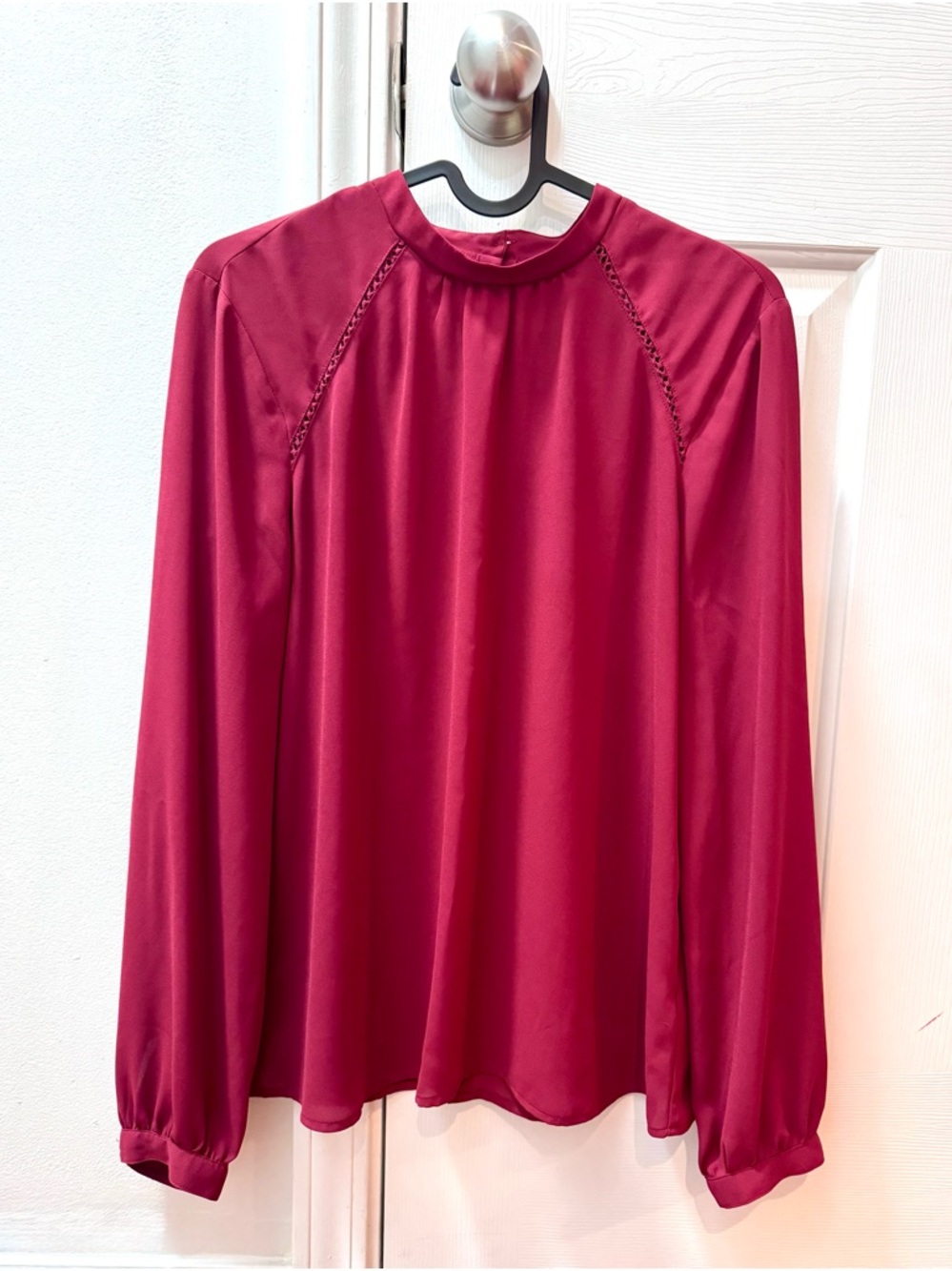 Express Women's Long-Sleeve Flowing Blouse with Buttons in the Back - Burgundy